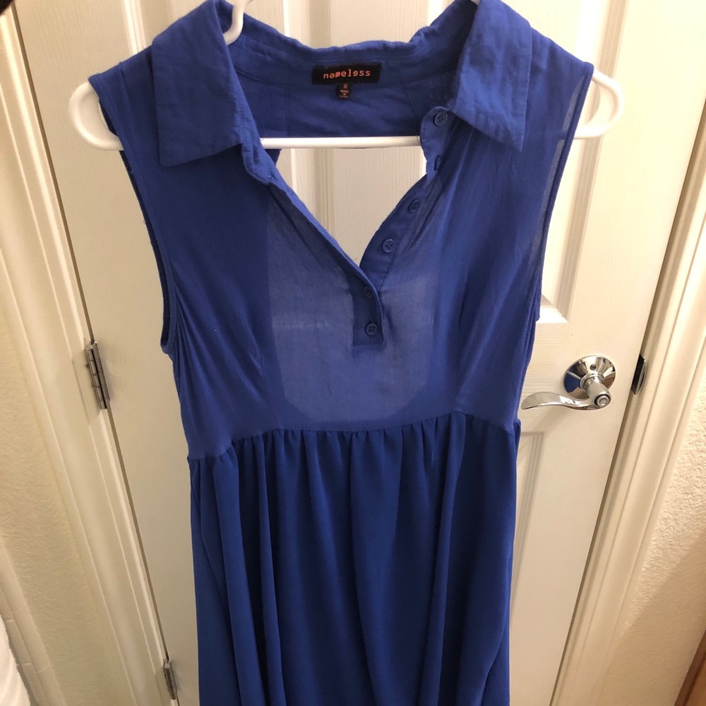 High-low royal blue collared dress with open back
